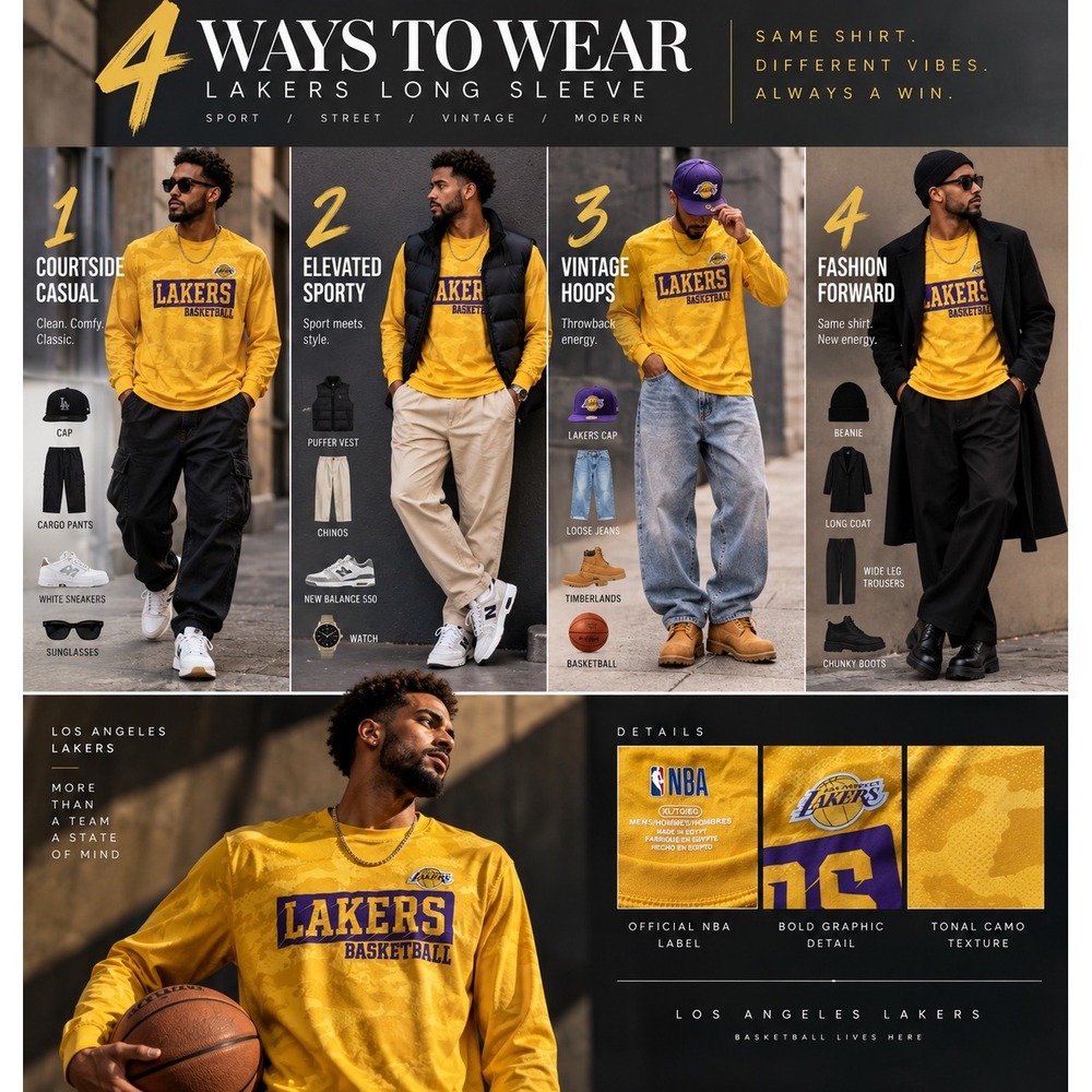NBA Los Angeles Lakers Mens XL Long Sleeve Tonal Camo Performance Shirt Yellow